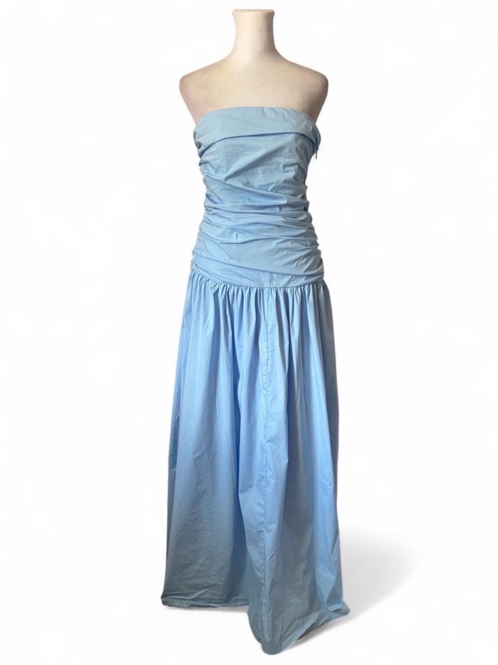 Peppermayo Strapless Ruched Light Sky Blue Maxi Dress size Medium - Picture 2 of 9